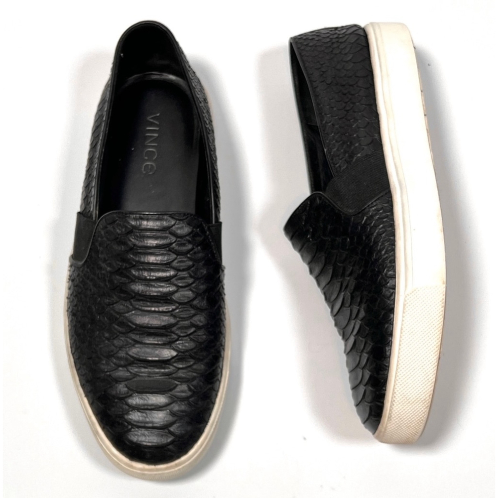 VINCE Mens Loafers Alligator Embossed Black White Size 7.5